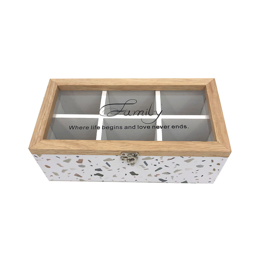 Boîte de rangement en bois vintage 6 Divisions avec couvercle transparent